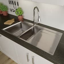 Image of 1.5 Bowl Square Inset Stainless Steel Kitchen Sink with RH Drainer Silver