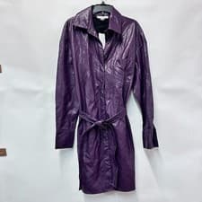 Image of And Now This Womens M Blackberry Purple Faux Leather Belted Shirt Dress NWT AC13
