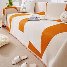 Image of Minimalist Geometry Orange Chenille Thick Throws Sofa Settee Bed Cover Blanket