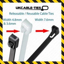 Image of Releasable Cable Ties Reusable Black Natural Nylon Plastic Zip Tie Wraps