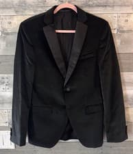 Image of Hugo Boss Rainald Black Velvet Textured Tuxedo Suit Jacket US 36R NEW