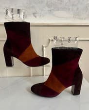 Image of NEW+BOX - GABOR Freeman Brown Whiskey Merlot Patchwork Suede Ankle Boots UK 6