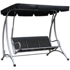 Image of Premium 3-Person Swing Chair w/ Adjustable Canopy - Black | Best Quality Steel