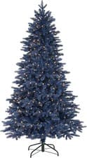 Image of 5Ft Pre-Lit Decorated Blue Christmas Tree with Metal Stand & Flocked Bushy Tips