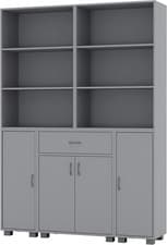 Image of Bookcase Storage Cabinet Oak Shelving Unit Six Shelves Drawer Modern Large