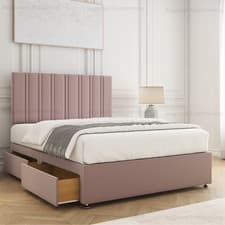 Image of PANEL DIVAN BED PLUSH VELVET 24" HEADBOARD & ORTHO MATTRESS double 5FT 6FT UK