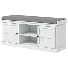 Image of HOMCOM Shoe Storage Bench with Cushion 2 Cabinets for Entryway Hallway White