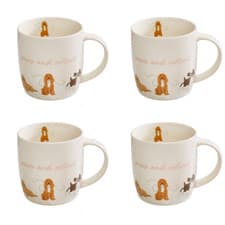 Image of Mugs with Cute Dog Design Set of 4 350ml