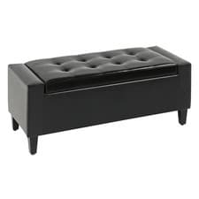 Image of HOMCOM 40x90cm PU Leather Storage Ottoman Bench Wood Frame w/ Tufting Feet Black