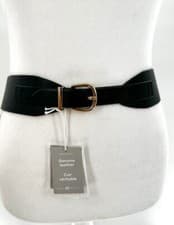 Image of H&M Real LEATHER WIDE WAIST SASH BELT Black PREMIUM SELECTION Size S BNWT Rare!