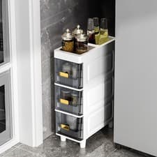 Image of 3 Drawers Slim Kitchen Storage Cabinet Free Standing Bathroom Floor Cabinet