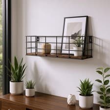 Image of 4X Wall-Mounted Storage Shelves with Metal Wire Shelves Space-Saving Organizer