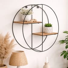 Image of Metal Wire Wall Shelf Home Decor Storage Floating Round Multi-Section Shelf