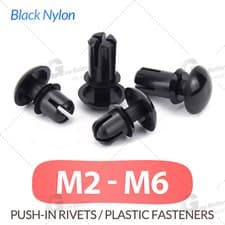 Image of Push-In Rivets Plastic Rivet Trim Clips Fasteners Dia 2mm-6mm Black Nylon Rivet
