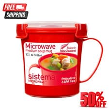 Image of Sistema 656ml Microwave Soup Mug Medium Plastic Fast Stews Hot Drinks Cup