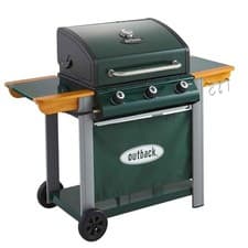 Image of Outback Hunter 3-Burner Hybrid BBQ Gas & Charcoal Green with Side Burner