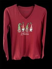 Image of Life Is Good Chillin' with My Gnomies V Neck Crusher T-Shirt Size Small Holidays