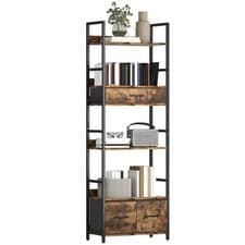 Image of HOMCOM Industrial Bookshelf with 4 Shelves and 3 Fabric Drawers Rustic Brown