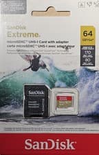 Image of SANDISK 64GB Extreme Micro SD Class 10 U3 Card For Go Pro Hero 13 12 11 170MB/s