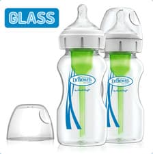 Image of Dr Browns Options+ Anti-Colic 270ml Glass Bottle - Wide Neck - Twin Pack - 0m+