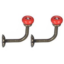 Image of Wall Hooks, 2Pcs - Zinc Alloy Single Prong Ceramic Handle Coat Hook (Red)