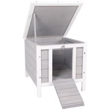Image of Raised Wooden Rabbit Hutch with Open Roof - Outdoor Pet Habitat (Pawhut)