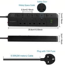 Image of 2/3/5m Surge Protected Mains Extension Lead Power Cable UKPlug 3 Gang Way Socket