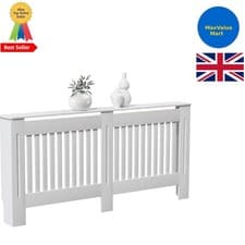 Image of Stylish Chelsea Radiator Cover with Shelf - XL White Slatted Heater Cover H:82cm