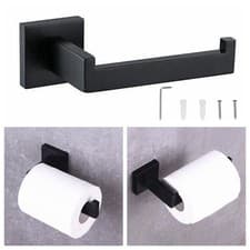 Image of Matt Black Bathroom Wall Mounted Accessory Square Toilet Roll Paper Holder Rack