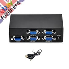 Image of 4 Port VGA Splitter 1 in 4 out VGA Video HD 200MHz With power For VGA Adpater