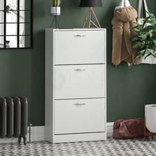 Image of 3 Drawer Shoe Cabinet Storage Cupboard Wooden Stand Rack Footwear Unit White