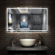 Image of Bluetooth Bathroom Mirror With Led Lights Shaver Socket Demister Large Size