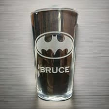 Image of PERSONALISED BATMAN PINT GLASS WITH YOUR NAME / MESSAGE gift boxed