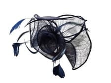 Image of NEW Navy Blue Sinamay Pearl Bead Headband Fascinator Wedding Races Ascot Prom
