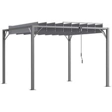 Image of Outsunny 3 x 3(m) Outdoor Louvered Metal Pergola with Retractable Roof, Grey