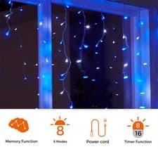 Image of Christmas Waterproof Blue&White Icicles Fairy Light,8 Hours Timer,8 Modes,Memory
