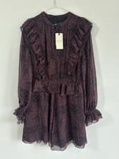 Image of TED BAKER PLAYSUIT 10 NEW Black plum paisley Chiffon LILEI button up long sleeve