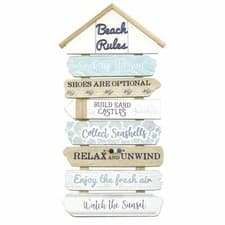 Image of 50cm Beach Rules Wooden Sign Nautical Decor Wall Art Mounted Plaque