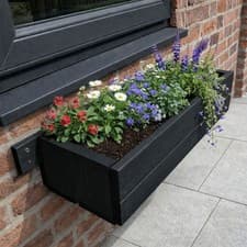 Image of Wooden Window Box Planter  Black Wall Mounted for Plants Flowers and Herbs 60cm
