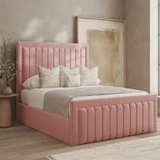Image of Plush Velvet Panel Bed Frame Upholstered Gas Lift Storage With Mattress Double