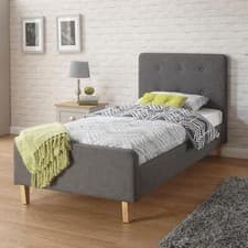Image of Single 3ft Bed Fabric Upholstery Sturdy Wooden Frame Ashbourne Charcoal Grey