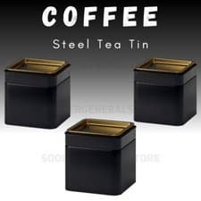 Image of Tea Coffee Sugar Tin Jar Box Canisters Black Square Airtight Golden Nut Storage