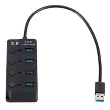 Image of 4-Port USB 3.0 Hub 5Gbps with Switches, LED, Plug & Play, PC/Laptop, Hot-Swap