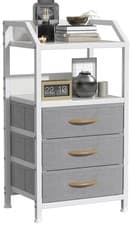 Image of Bedside Table 40cm Wide with 3 Fabric Drawers & Open Shelf - Light Grey