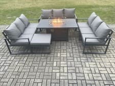 Image of Fimous Aluminium Dark Grey 10 Seater Garden Furniture Gas Fire Pit Dining Set