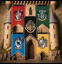 Image of 5 Amazing Warner Bros Harry Potter Hogwarts School of Magic & House Banner Flags