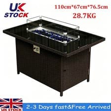 Image of 44-inch Propane Gas Fire Pit Table with 60000 BTU Wicker Rattan Glass Wind Guard