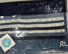 Image of Ralph Lauren Flag Throw Blanket Blue Cotton American Flag 54 x72 New