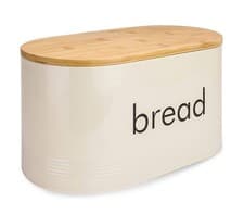 Image of Bread Bin with Bamboo Cutting Board Lid Cream Bread Tin Box Kitchen Breadbin