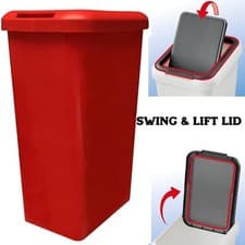 Image of kitchen bin red swing and lift bin waste rubbish or recycling bin dustbin 45L